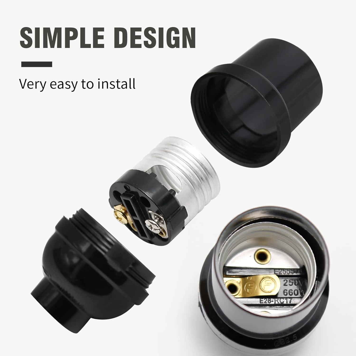 E27/E26 Lamp Holder - 16 PCS Black Edison Retro Pendant Lamp Holder, Heat & Fire Resistant Up to 200C, Standard Screw-in Socket for Vintage Edison Bulbs