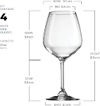 Bormioli Rocco 18oz Red Wine Glasses, Crystal Clear Star Glass, Laser Cut Rim for Wine Tasting, Elegant Party Drinking Glassware, Restaurant Quality (Set of 4)
