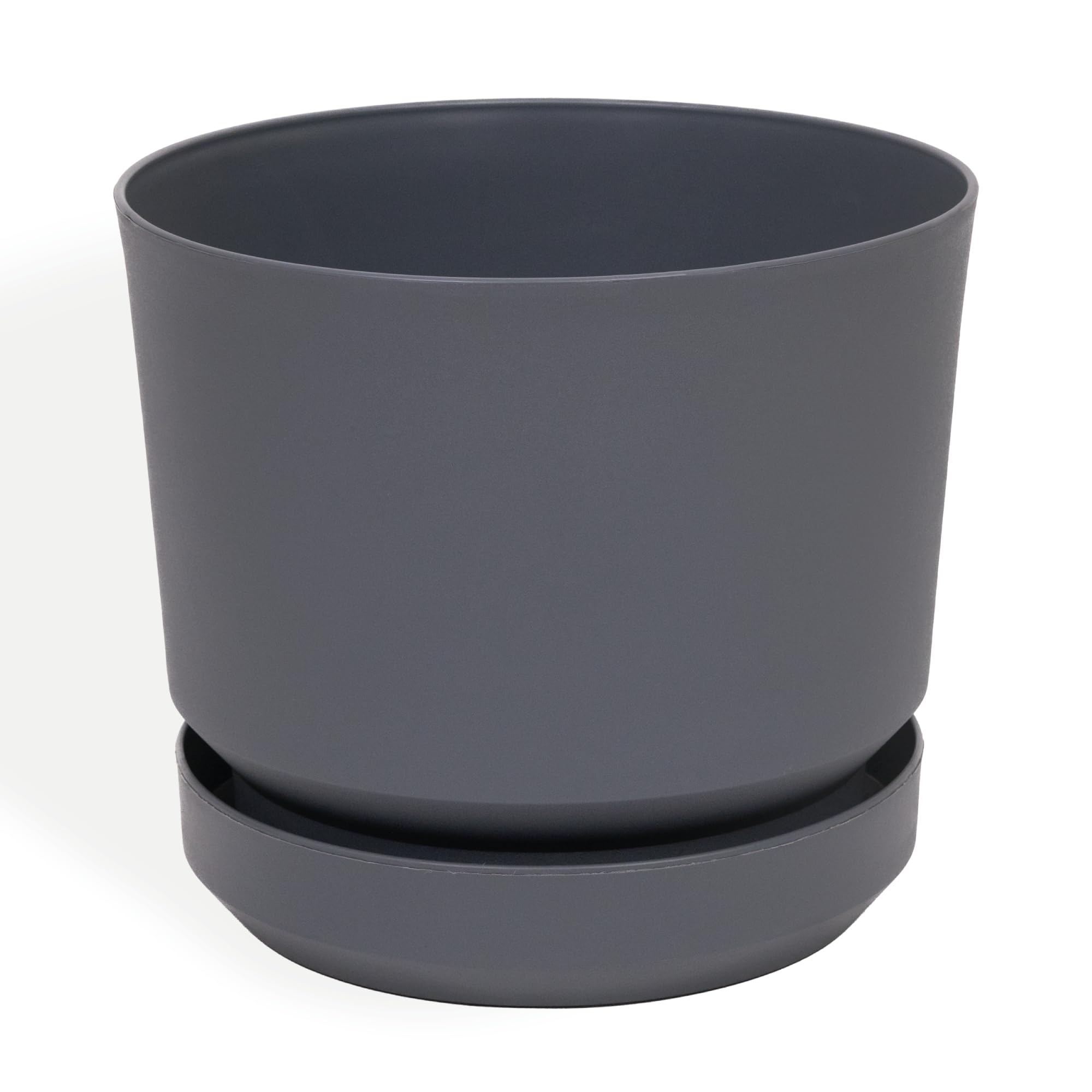 Elly Décor 14 inch Plastic Cylinder Planter Pot with Self-Watering Saucer and Drainage Hole,Lightweight & Extremely Durable, 14