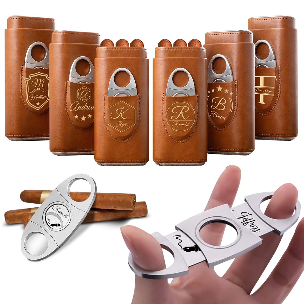 Personalisiertes Zigarrenetui mit Cutter - Groomsmen Vorschlag, Bester Mann, Ehemann, Freund Geschenk für Ihn (Braun)