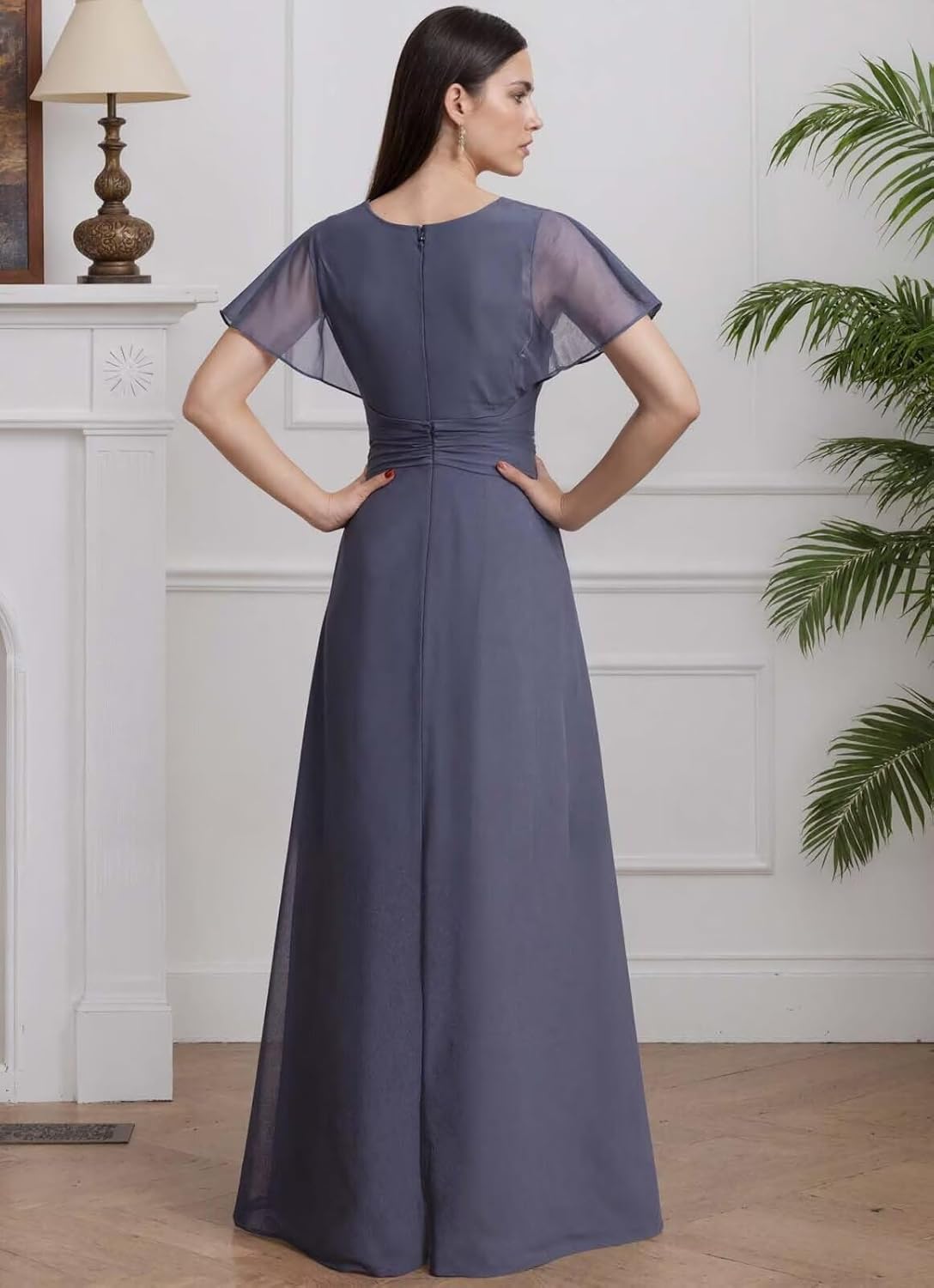 Elegant Chiffon Mother of The Bride Dresses for Wedding with Short Sleeves Long Ruffled Grandmother of The Groom Dress