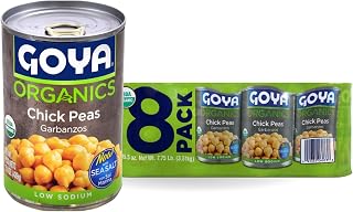 Goya Organic Chickpeas Garbanzo Beans Low Sodium Sea Salt 15.5oz Cans Pack of 8 USDA Certified Gluten-Free