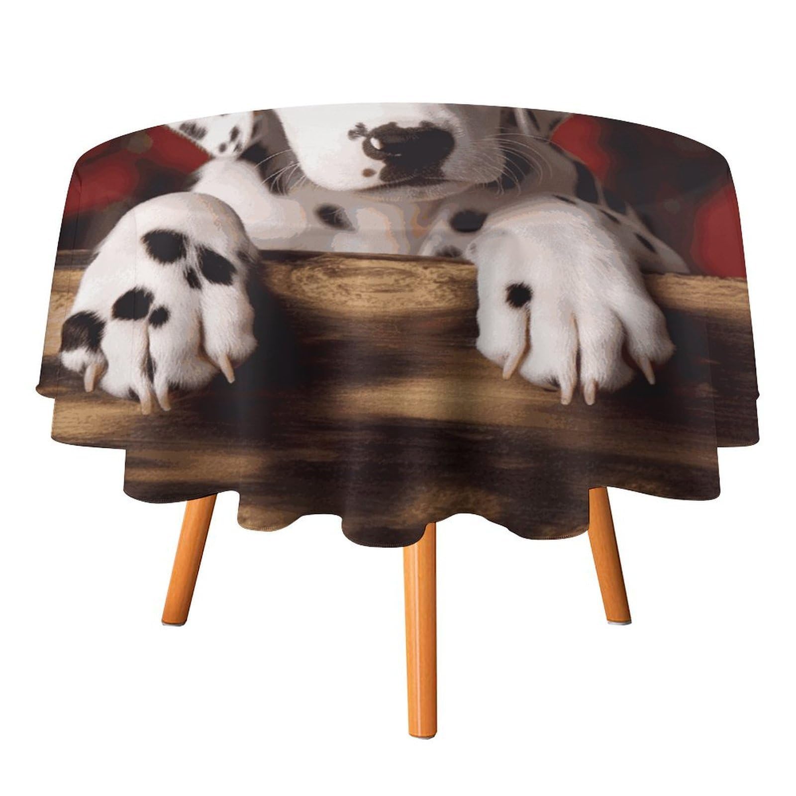 Fekiloot Style Dalmatian Puppy Round Tablecloth - Heavy Duty And Washable,Polyester Decorative Fabric Table Cover,Tablecloths For Kitchen Dining, Wedding, Birthday Party70x70in