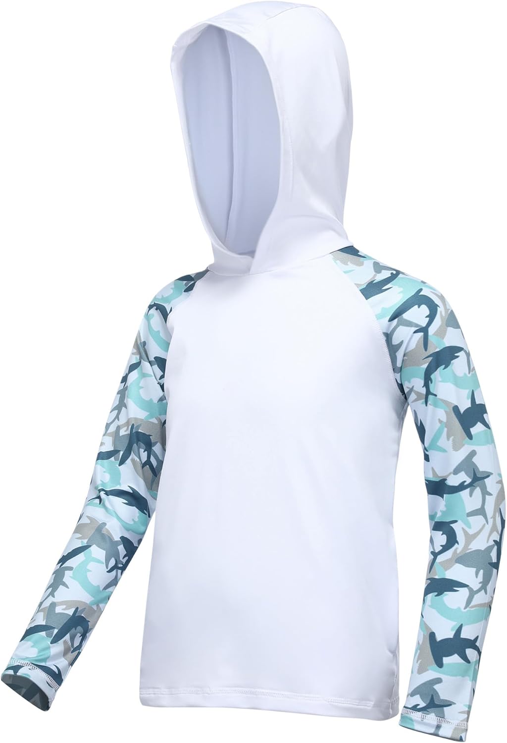 Boys Rash Guard Swim Hoodie, UPF 50+ UV Sun Protection Long Sleeve Fishing Shirt, Kids Youth SPF Water Shirts