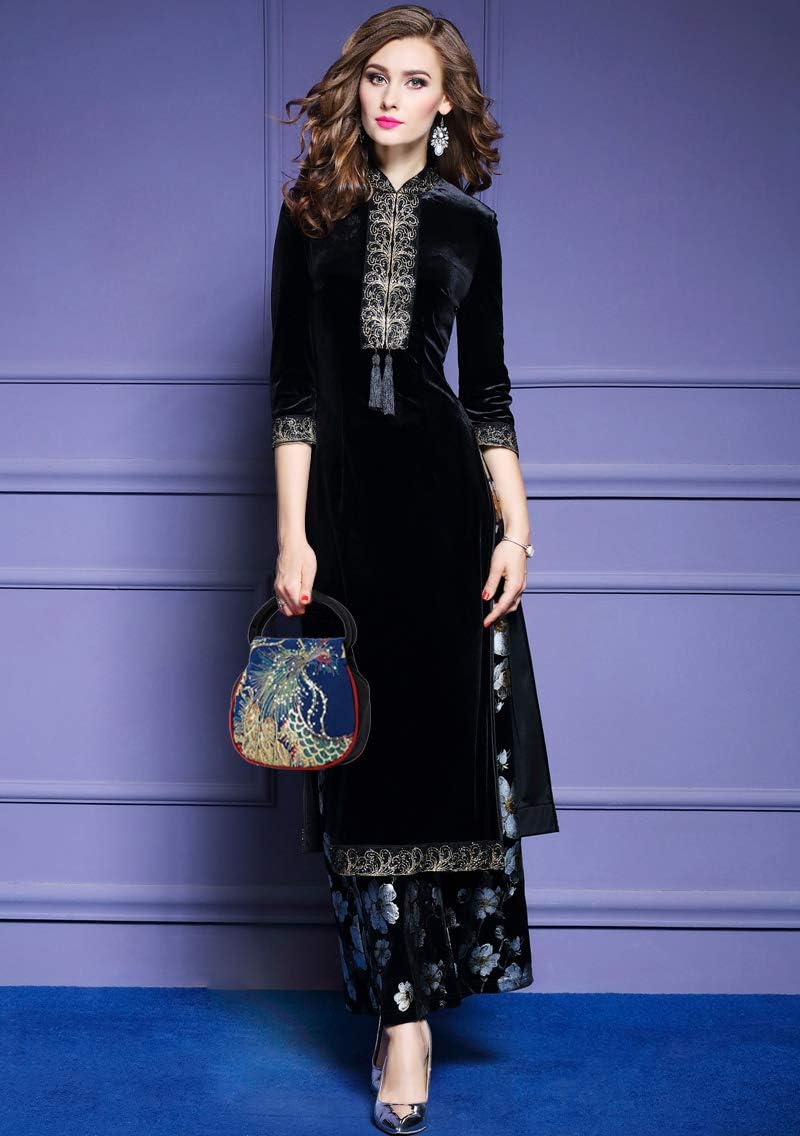 Women Mini Peacock Embroidery Handbag - Ethnic Retro Canvas Party Purse