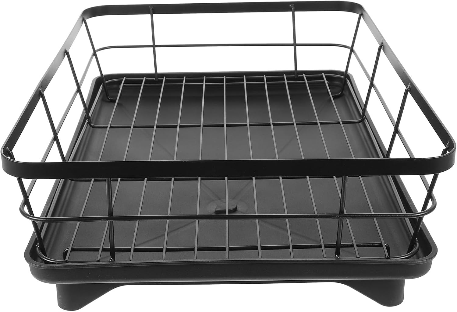 Dish Drying Rack with Bowl Organizer, Black Single-Layer Kitchen Countertop Dish Rack for Utensil Storage and Plate Drying