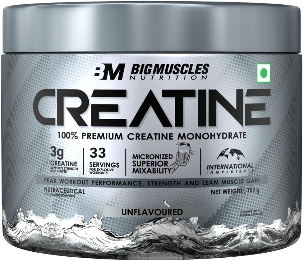 Bigmuscles Nutrition Creatine Powder [100 Grams, 33 Servings] | Micronized Creatine Monohydrate to Support Lean Muscle Repair & Recovery | Increase Strength and Athletic Performance