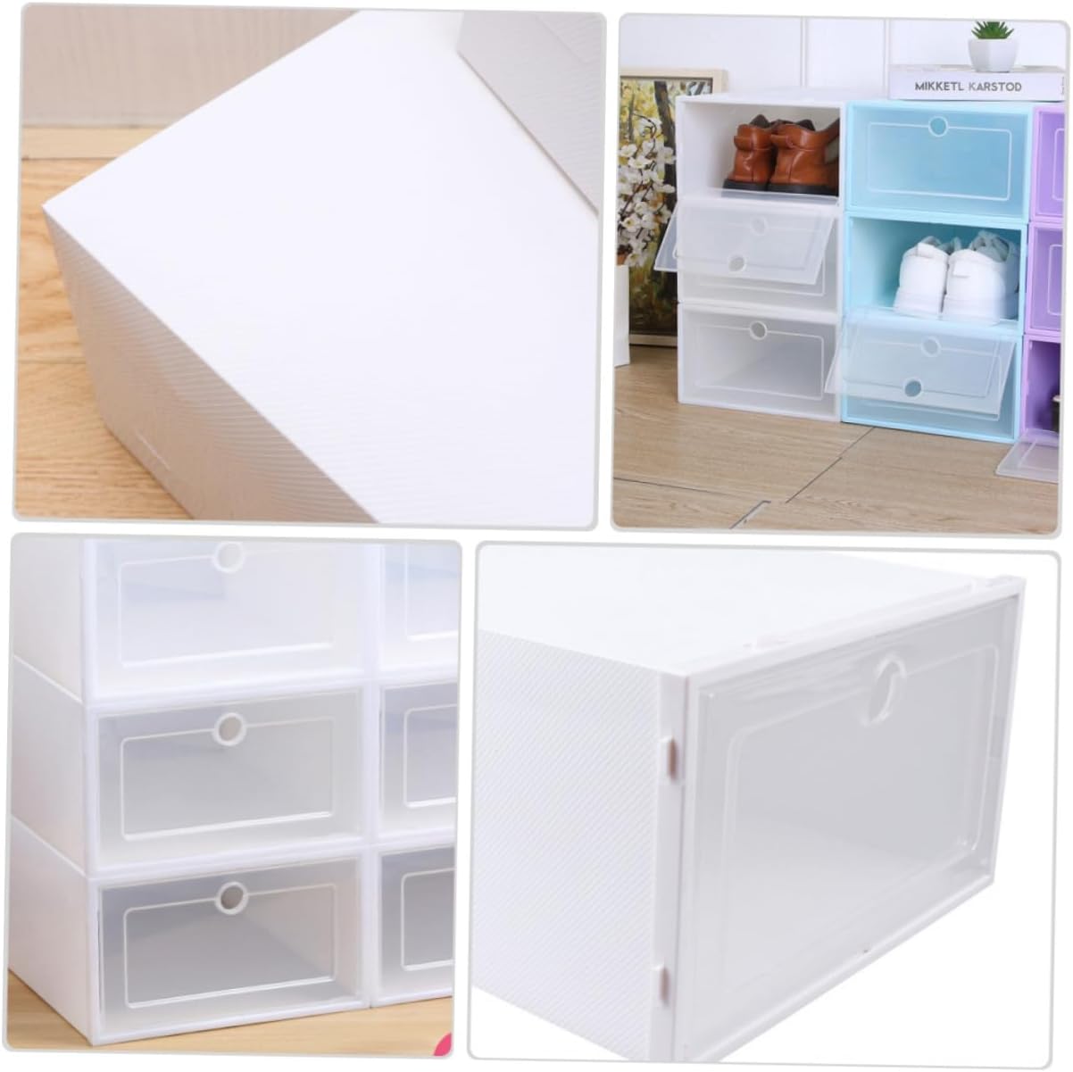 Stackable Shoe Boxes 6pcs Plastic Drawer Type Organizer Dustproof Lid for Sneakers and Heels for Closet Storage and Display