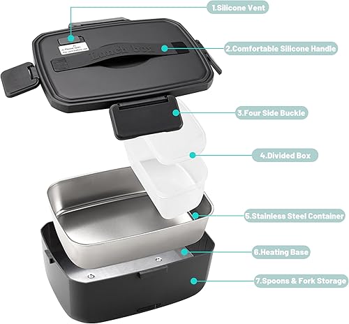 Miniatura 10 de Electric Lunch Box for Adults,Heated Portable Food Warmer Lunch Box for Work,Leakproof Fast Heating with 1.5L Large Capacity Stainless Steel