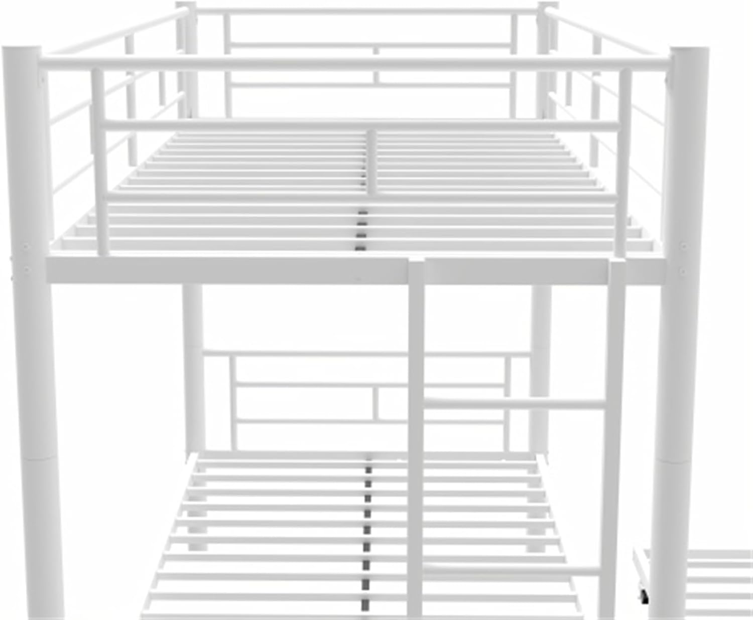 Heavy-Duty Sturdy Metal Twin Over Twin with Trundle Bunk Bed/l/Noise Reduced/Safety Guardrail/No Box Spring Needed,White