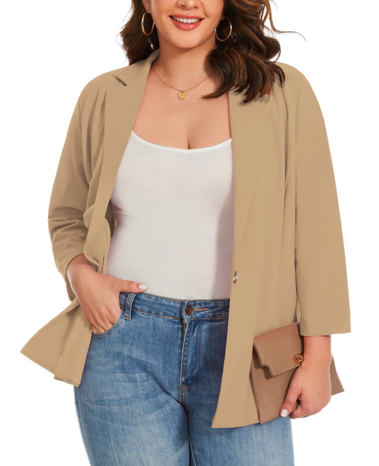 Plus Size Blazers for Women Casual Oversized Open Front Cardigan 3 4 Sleeve Jackets Office Business Suit Blazer
