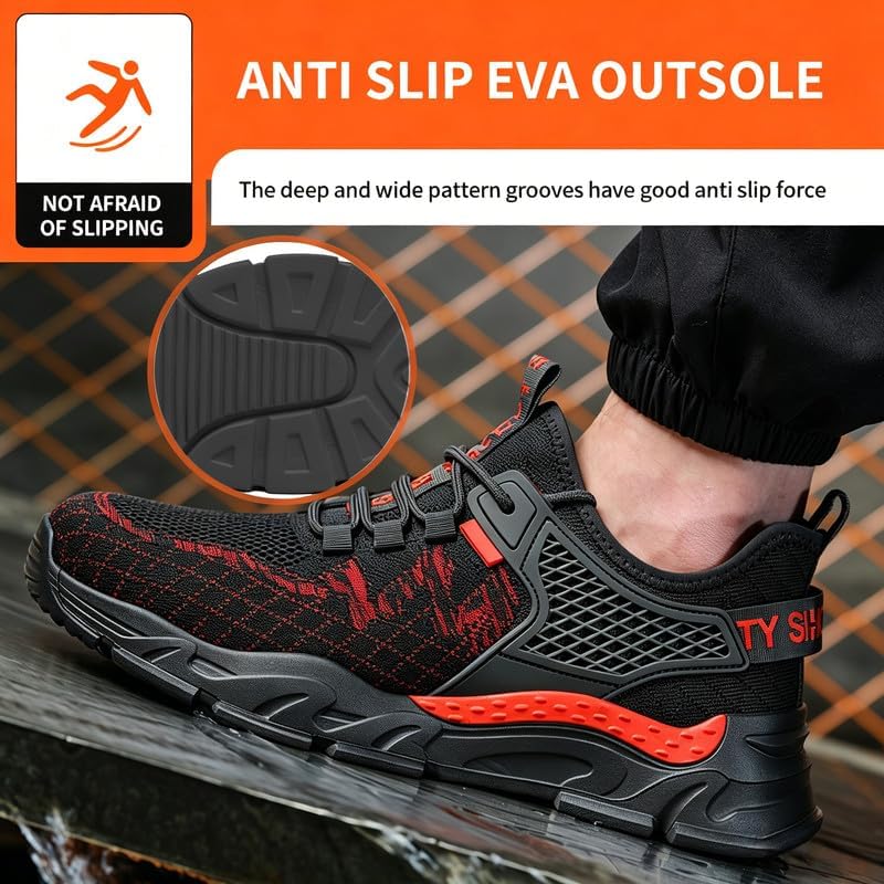 Steel Toe Safety Shoes Men Women Non-Slip Work Comfortable Proof Puncture Heavy-Duty Ultra-Lightweight All-Day Sneakers Work for Construction and Utility Footwear