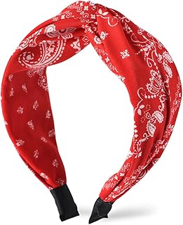 Red Bandana Headband Knotted Headbands for Women Girls Cross Knot Headband Boho Hairband Bandana Head Bands for Women's Hair Non Slip Twist Knot Headbands Paisley Headbands Turban Knotted Headband