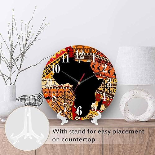 Miniatura 3 de Mxocom Reloj de pared con mapa de África, patrón étnico del mundo, 10 pulgadas, silencioso, sin tictac, funciona con pilas, reloj redondo vintage