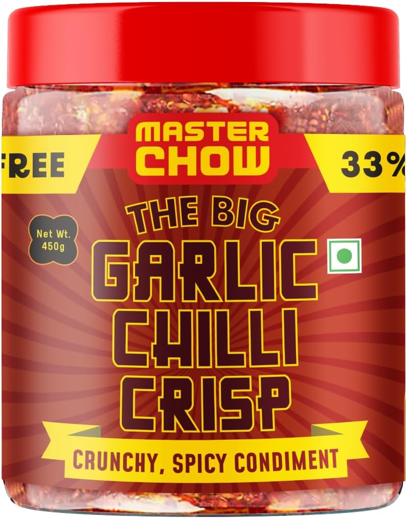 - MasterChow Chilli Garlic Crisp (450gms) - 30% Extra | Made with Sichuan Peppercorns, Crunchy Garlic & Red Chillies