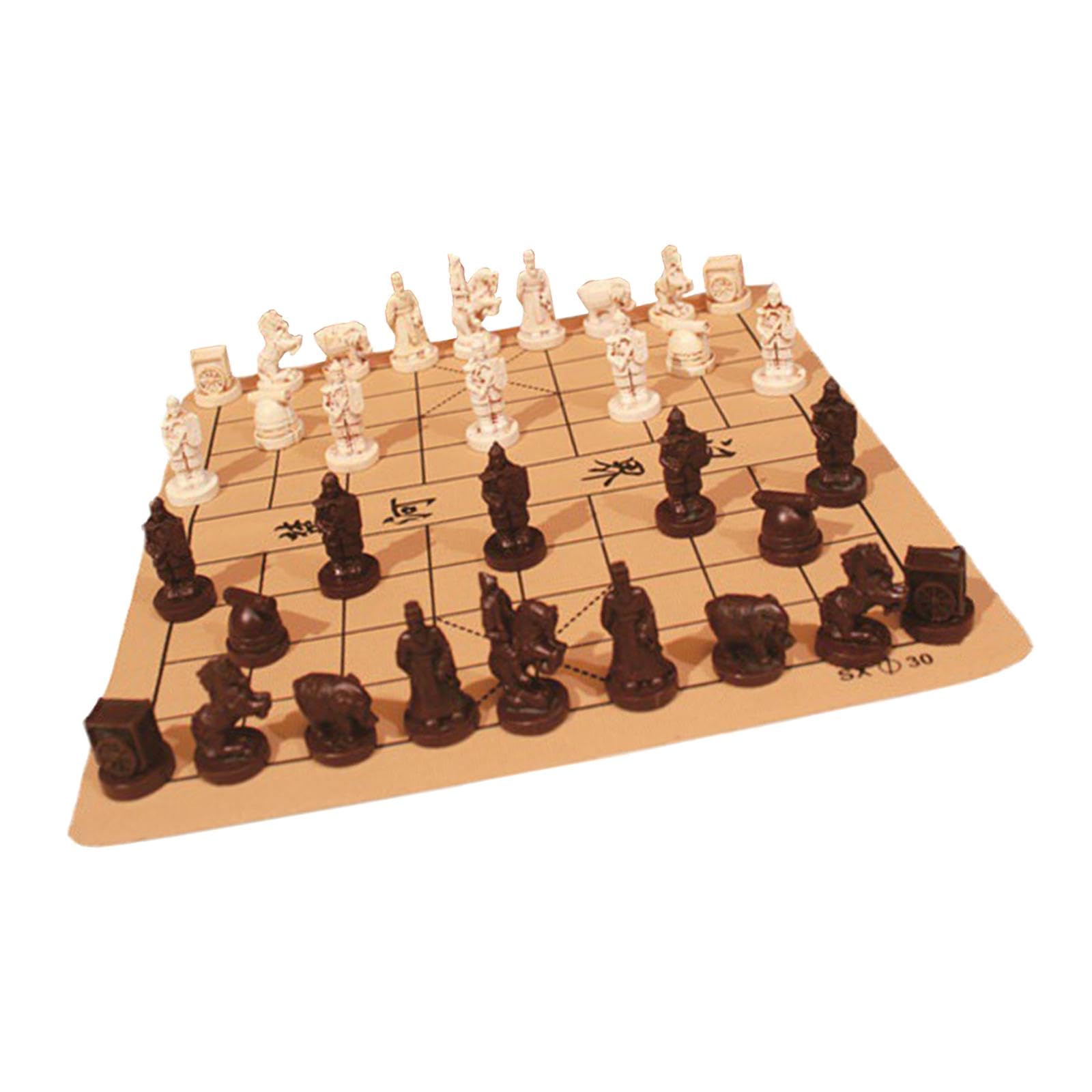Scacchiera Cinese retrò con Guerrieri in Terracotta, Pezzi degli Scacchi Realizzati in Resina, L
