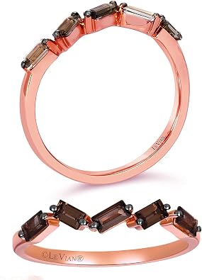 Baguette Cut Brown Smoky Quartz or Red Garnet Zig Zag Band Ring for Women in 14k Rose Gold Choice of Gem Promise Anniversary Ring Size 4 to 10.5 by LeVian