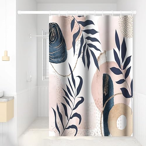 Uiiooazy Boho Shower Curtain for Bathroom Navy Blue Palm Leaves Stone Waterproof