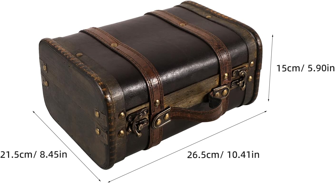BESPORTBLE Vintage Wooden Jewelry Box Portable Treasure Chest Large Retro Suitcase Storage Organizer for Home Decor, Wedding Display, Photography Prop
