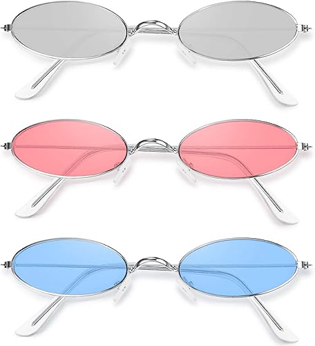 3 lentes de sol ovalados vintage, retro, delgados, marco de metal, gafas ovaladas, pequeñas gafas de sol vintage, colores dulces para hombres y