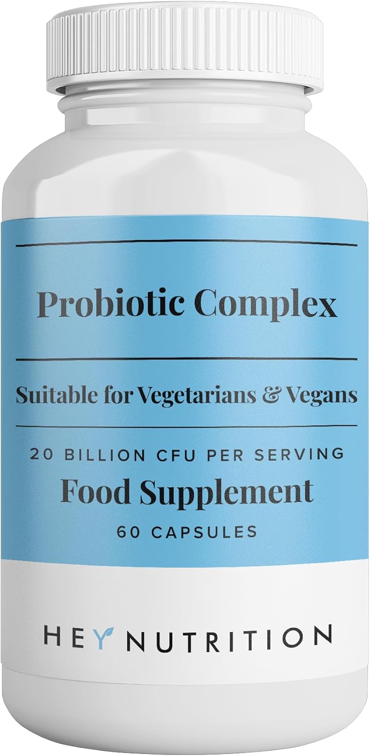 Hey Nutrition Probiotic Complex Supplement – 20 Billion CFU – Suitable for Vegetarians & Vegans – Supports Gut & Skin Health, Improves Immune Response – UK Manufactured – 60 Vegan Capsules