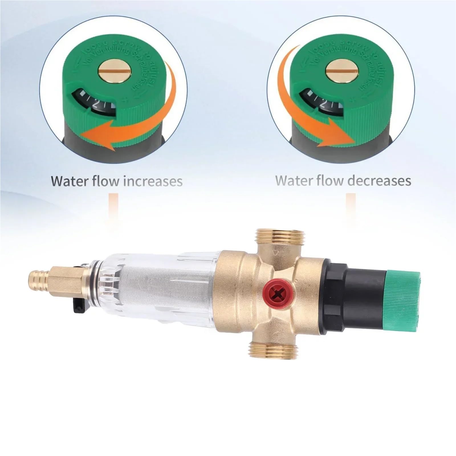 Válvula reguladora de presión de Agua, Filtro de Acero Inoxidable de latón, Reductor de presión de Agua con manómetro, Adaptador de 3/4 Pulgadas for casa RV