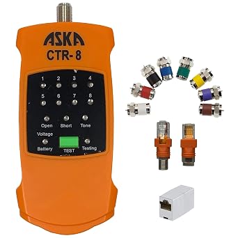 8-Way Coaxial Cable Mapper Locator Toner Tracer, Circuit Tester, Coax Wire Continuity Tracer, Coax Explorer for Locating RG6 RG59 Coax Cable LAN Cable, Include Battery & 3 RJ-45 Adapters