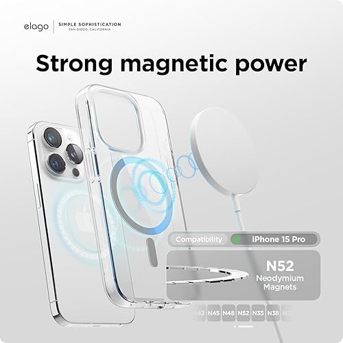Miniatura 2 de elago Funda magnética híbrida transparente compatible con iPhone 15 Pro, compatible con MagSafe, 6.1 pulgadas, protección contra caídas de grado