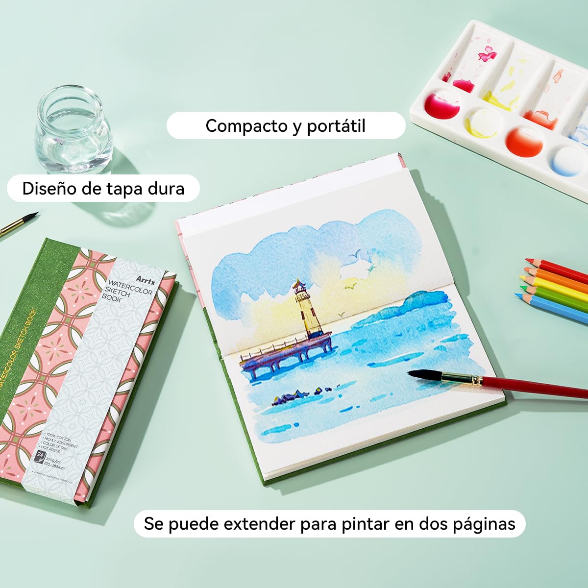 Arrtx Cuaderno de bocetos de papel de acuarela cuadrado, 13,9 x 13,9 cm, 140 LB, 300 g/m², papel 100% algodón, prensado en frío, 24 hojas, diario de acuarela con cubierta rígida para Arrtx Cuaderno de bocetos de papel de acuarela cuadrado, 13,9 x 13,9 cm, 140 LB, 300 g/m², papel 100% algodón, prensado en frío, 24 hojas, diario de acuarela con cubierta rígida para