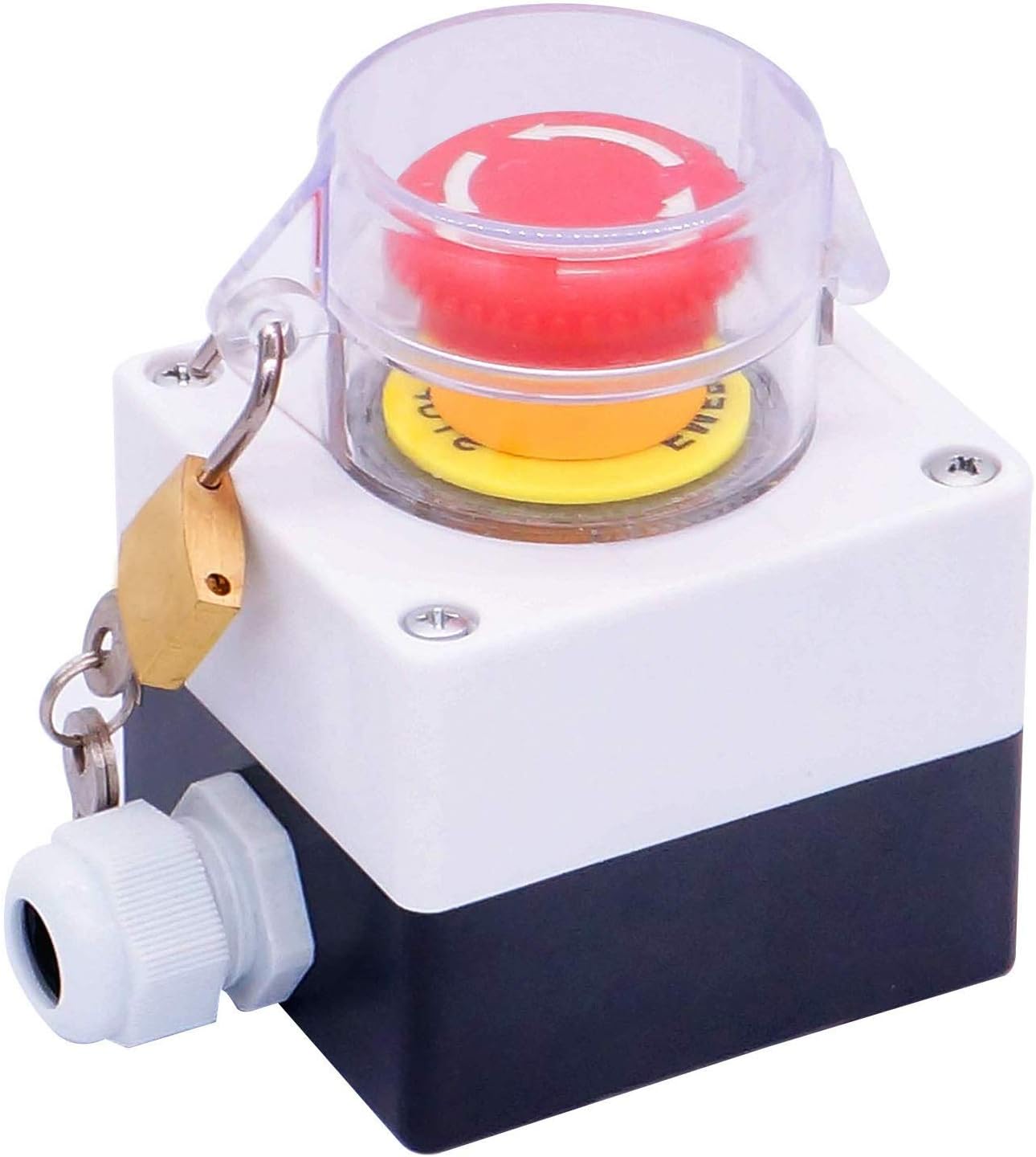 Taiss 22mm Emergency Stop Push Button Switch Cover Station Box,2 NC Red Mushroom Latching Emergency Stop Switch,10A 440V Stop Switch Box with Key Lock LA38A-02ZS/BOX-ZS