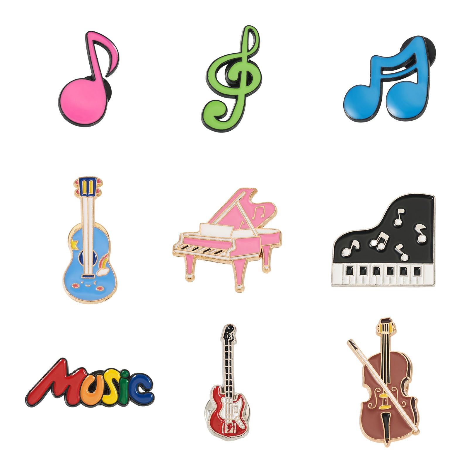 Cheriswelry 9Pcs Enamel Backpack Pins Set Music Theme Enamel Lapel Pins Brooch Button Pin 27-36mm for Clothes Jacket Bag Hat Decoration