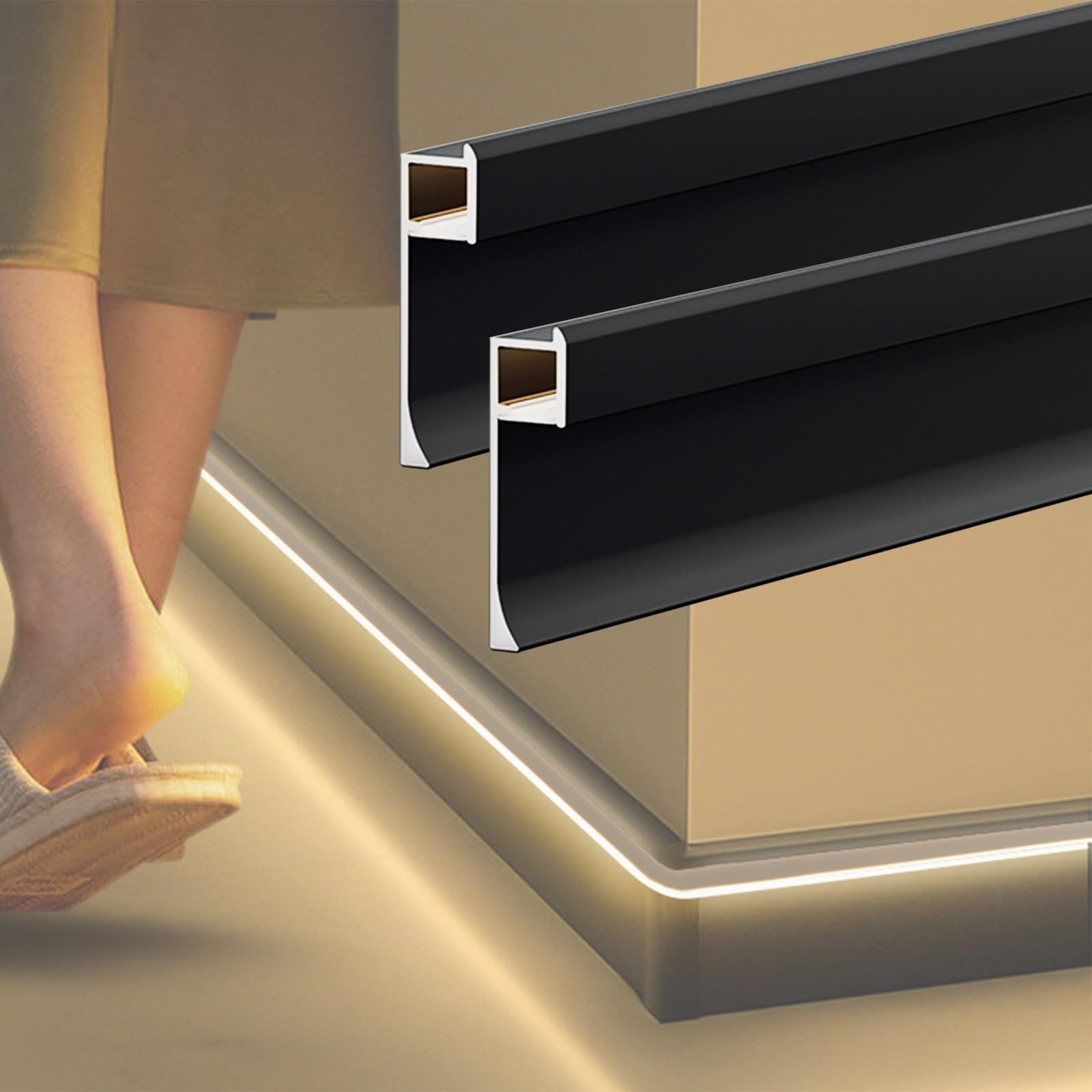 Moldura de remate de Techo, zócalo de Canal de Aluminio LED de 1 m - Paquete de 2 zócalos de iluminación indirecta y Bases de Pared para Pasillo y Escalera - Perfil de Tira de moldura de Cor