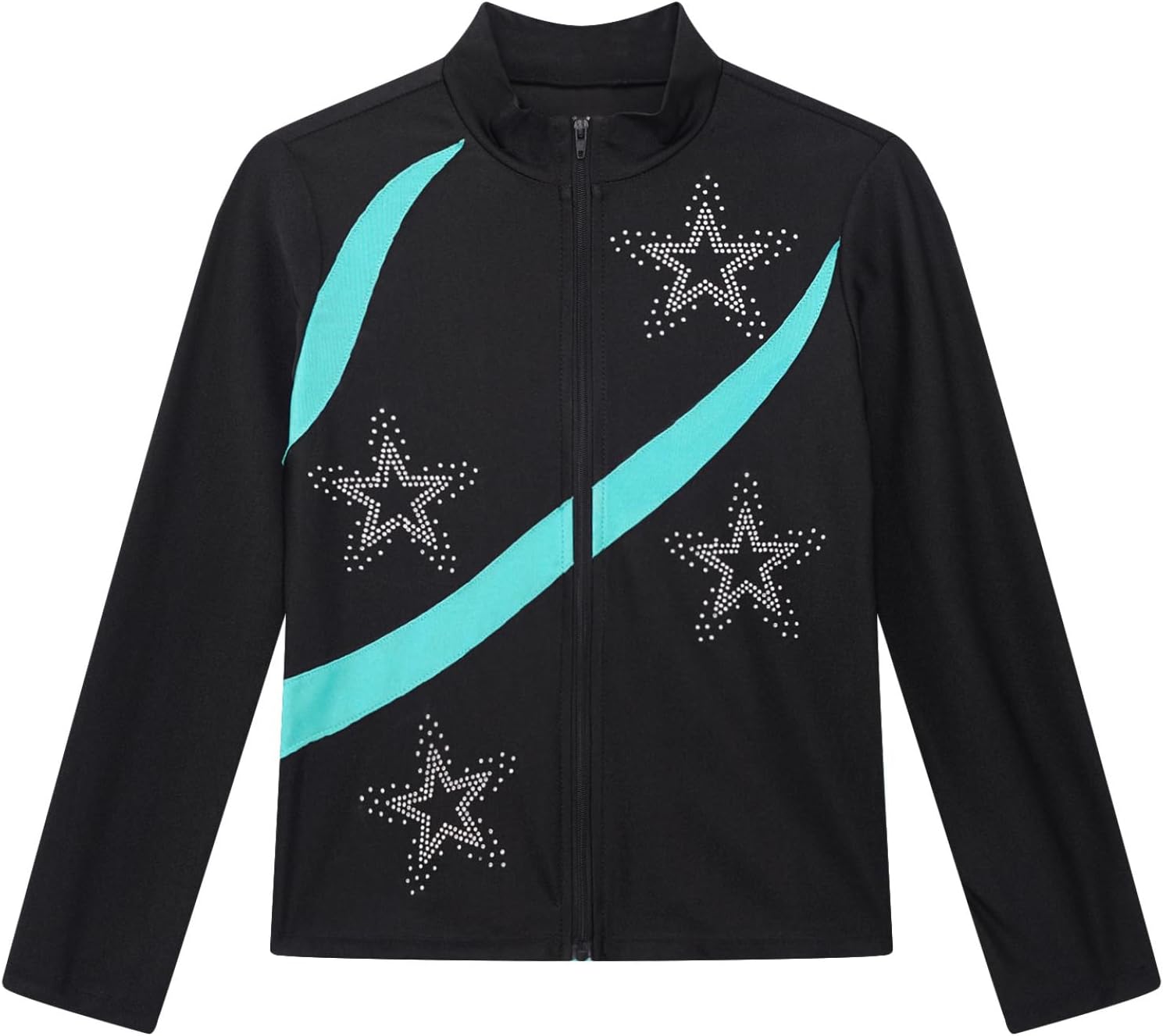 Kid Girls Skating Coat Long Sleeve Rhinestone Jacket Outerwear Gymnastics Tracksuit