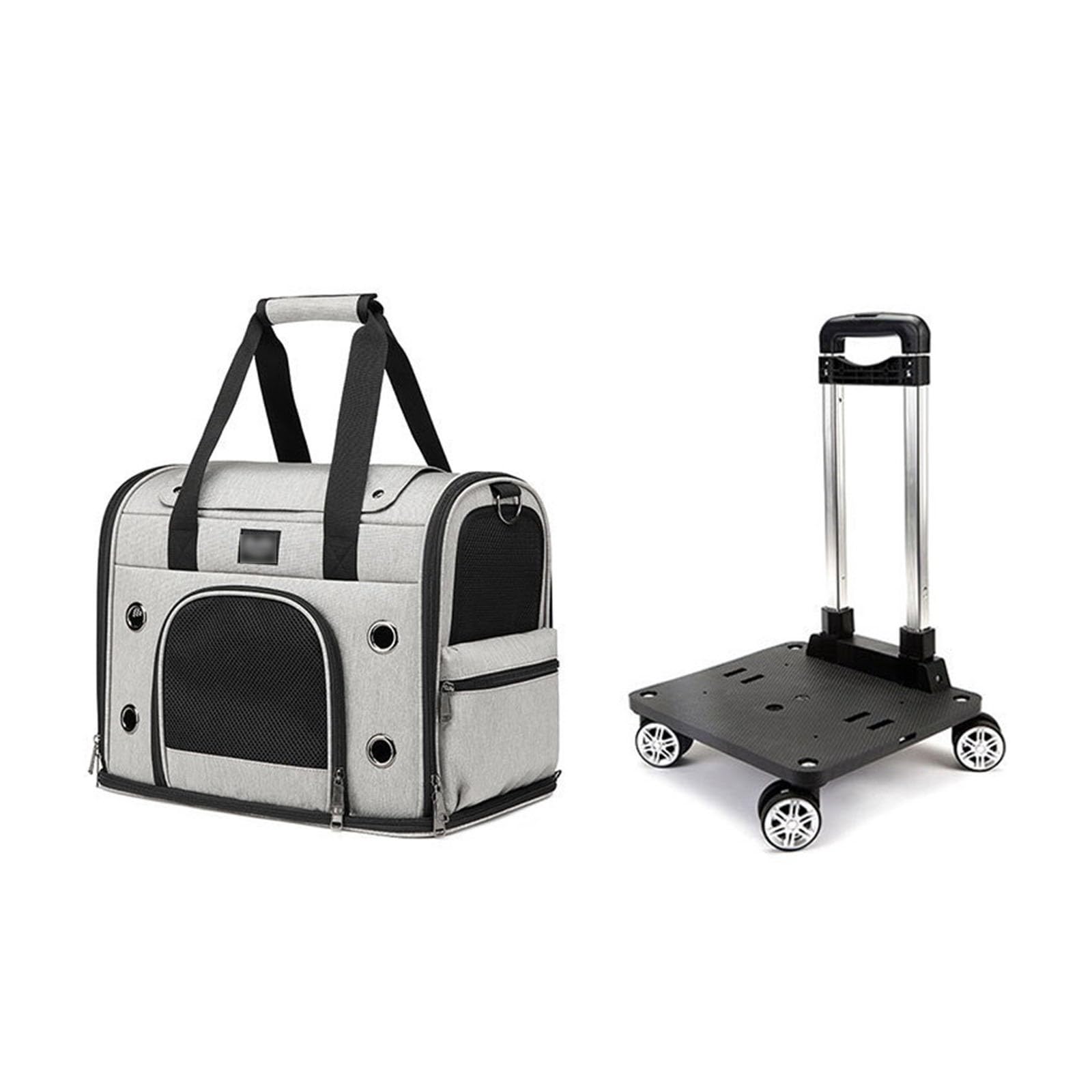 Maleta con ruedas for mascotas con ruedas, transportadora for gatos y perros de 15 libras con asa telescópica, transportadora for perros pequeños con ruedas extraíbles, transportadora for gatos con ru