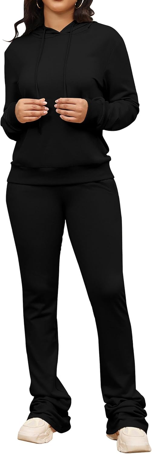 Women's Sweatsuits Sets 2 Piece Outfits Drawstring Hoodies Stacked Jogger Sweatpants Tracksuits Casual Set - Image 5
