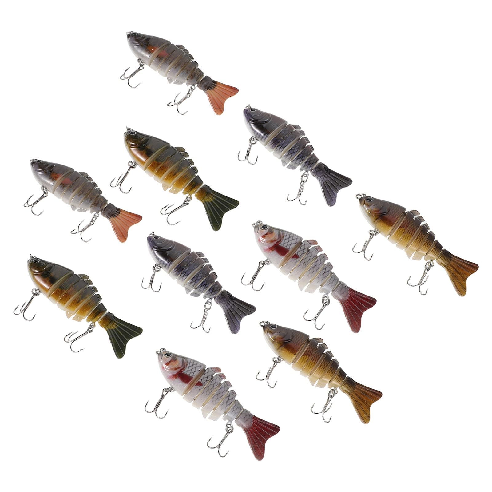 INOOMP Kit 10 Esche da Pesca Multi-snodate 10 Cm in Plastica per Acqua Dolci e Salate, Esche Artificiali Realistiche Swimbait Movimento Naturale per Pesca a Spinning e Predatori Marini