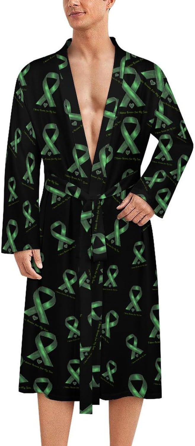 I Wear Green For My Son Mental Health Awareness Mens Robe Long Bathrobe for Women Bath Robes Lightweight Soft Sleepwear