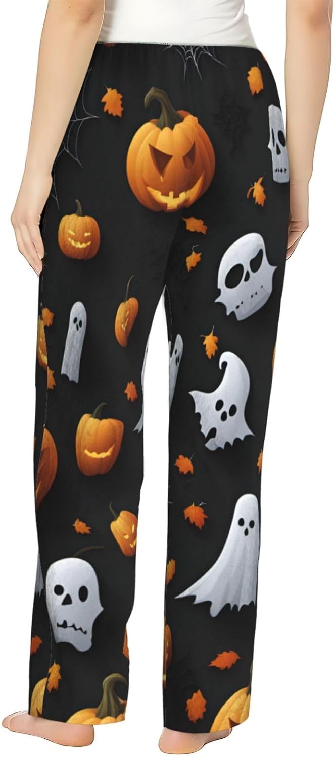 Cute Halloween Pattern Print Women'S Flannel Pajama Pants,Soft Warm Pajama Bottoms,Perfect For Holiday Lounging