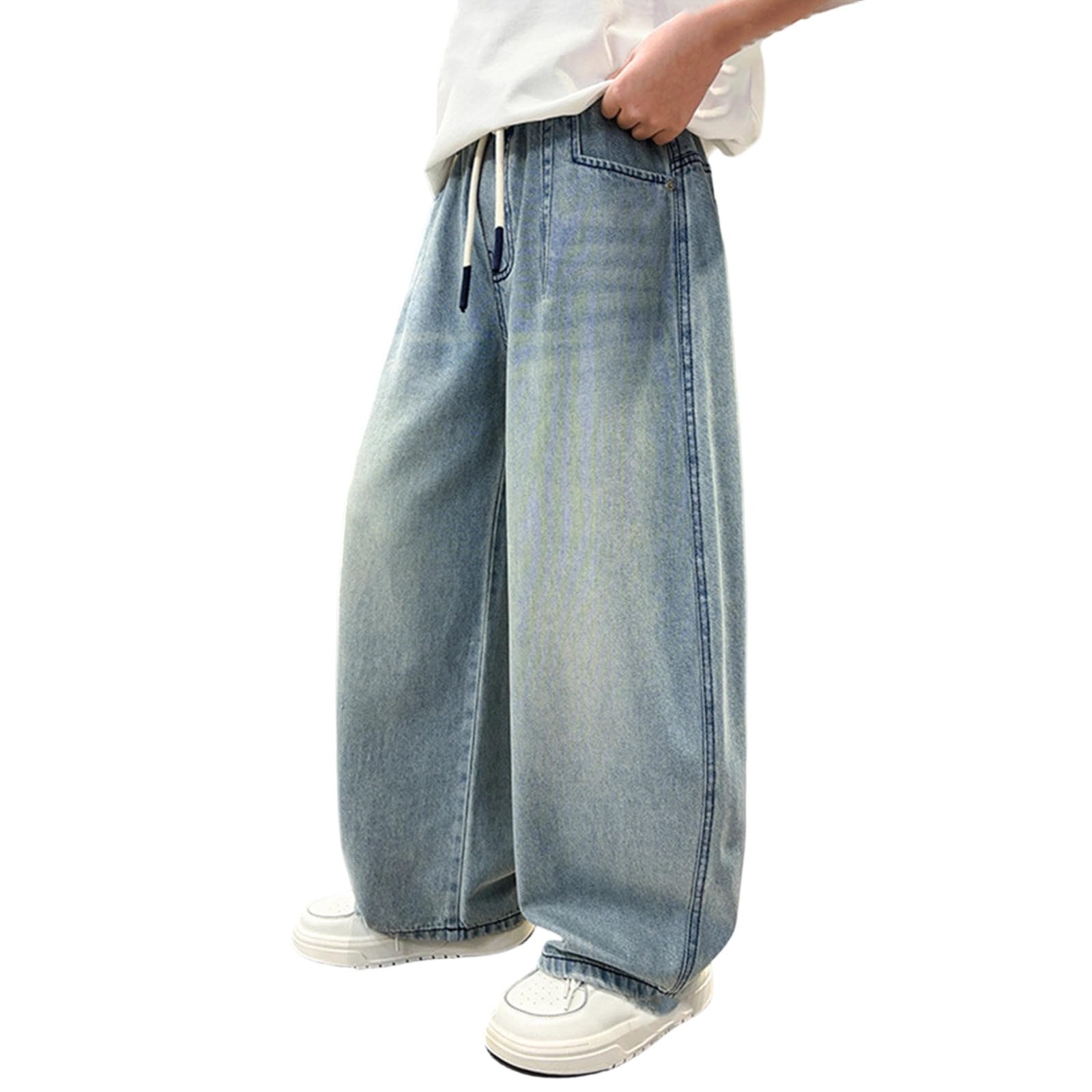 Generico Jeans Ragazzo-Pantaloni in Denim Estivi Leggeri da Ragazzo, vestibilità Ampia, Traspiranti, Senza Elastico, freschi e Comodi per l'uso Quotidiano.