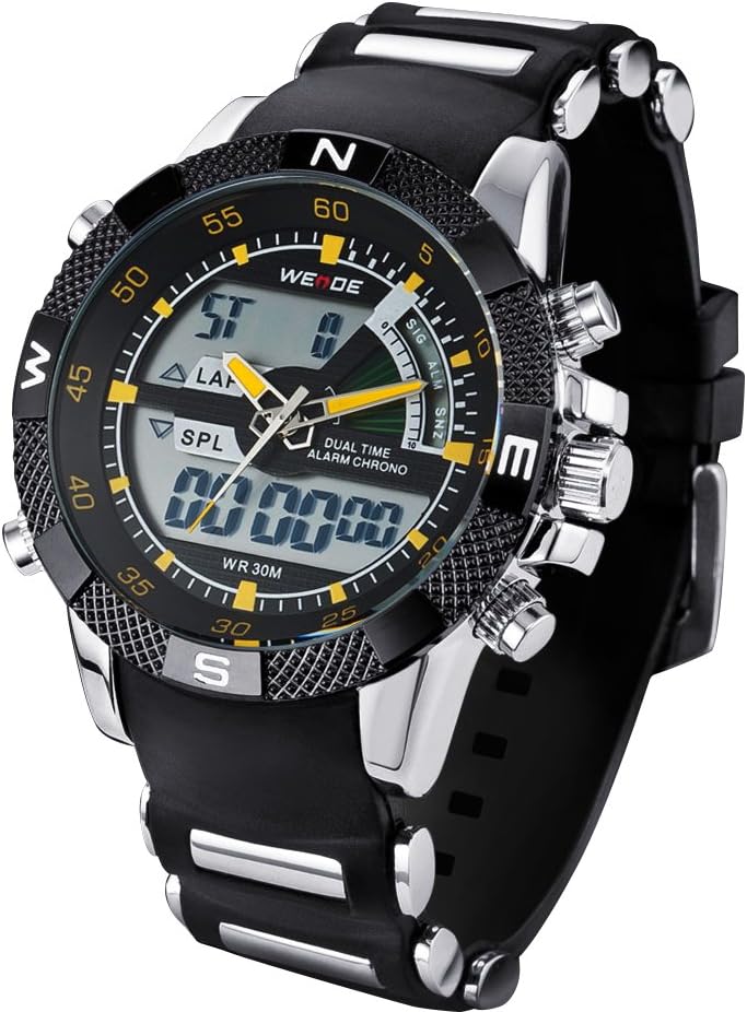 Mens Yellow Hands Dual Time Alarm Wrist Watch WH1104-RY