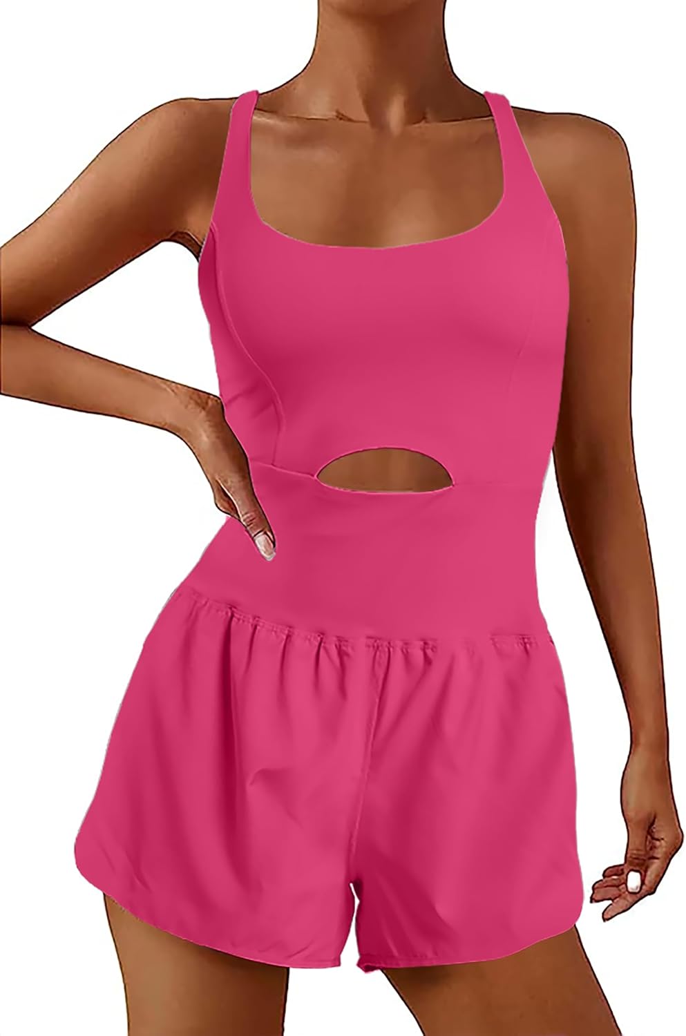 YOAKUKA Womens Workout Rompers Running Outfits Padded Bra Tennis Exercise Jumpsuits Gym Clothes