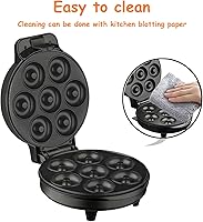 Vista 3 de Mini Donut Maker Machine 7 Holes, Small Doughnut Maker, With Temperature Control Double-Sided Heating Non-stick, Suitable for Children's Breakfast