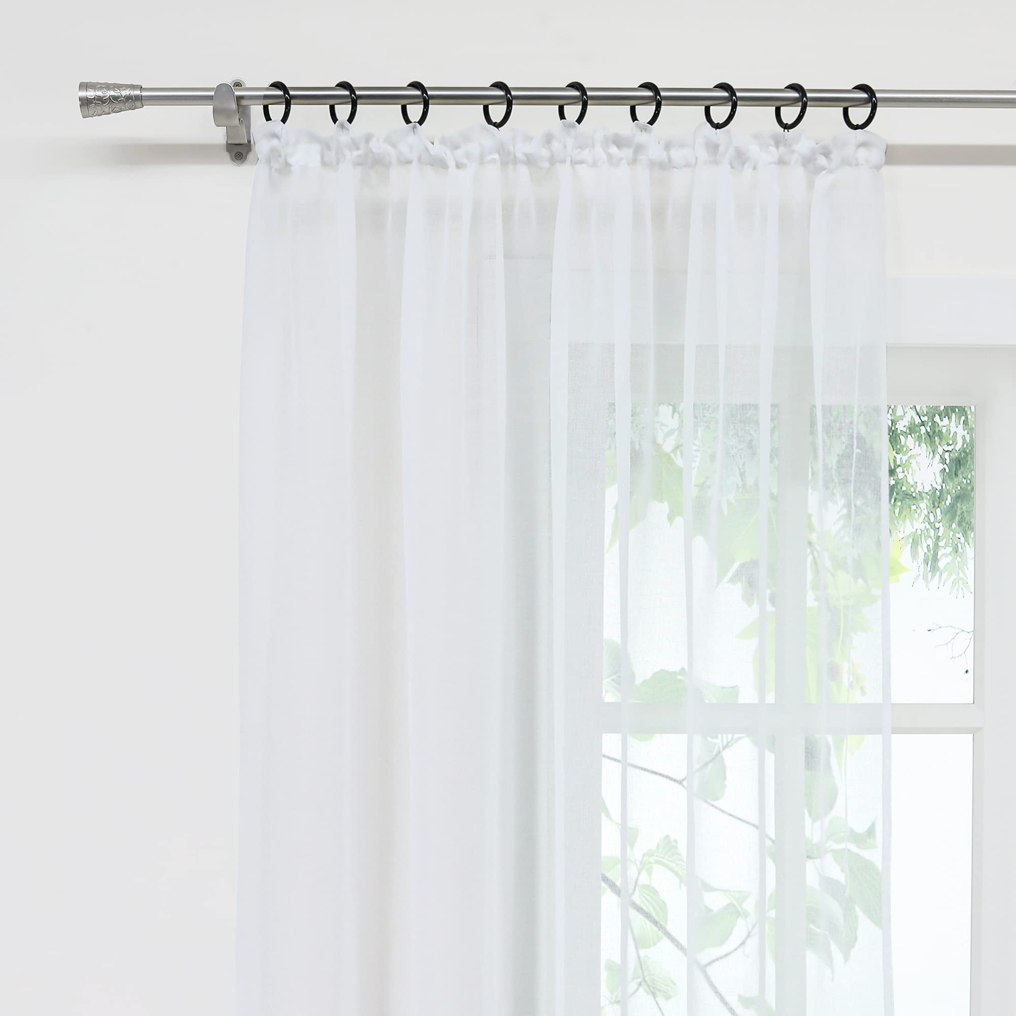 ESLIR Gardinen Mit Kräuselband, Transparent Mit Blätter-Muster, Voile-Stoff 140x145 Cm - Luftiger Vorhang Für Wohnzimmer & Fenster