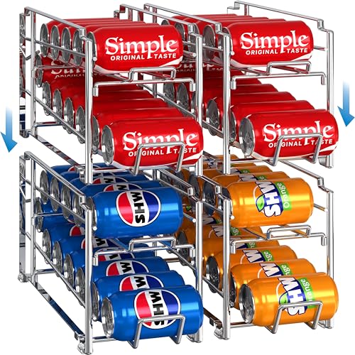 Simple Houseware 4-Pack Soda Can Stackable Rack Dispenser Organizer, Chrome | for Pantry/Refrigerator