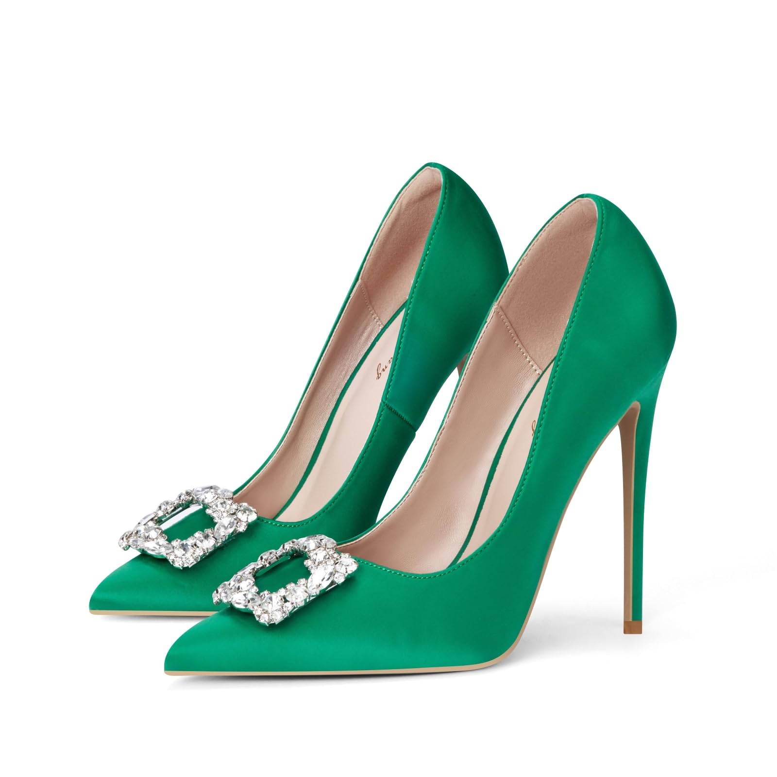 Elisabet Tang Women's High Heels,4.72 Inch Satin Glitter Rhinestone Stiletto Pumps for Women Sexy Closed Pointed Toe Heels Elegant Versatile Wedding