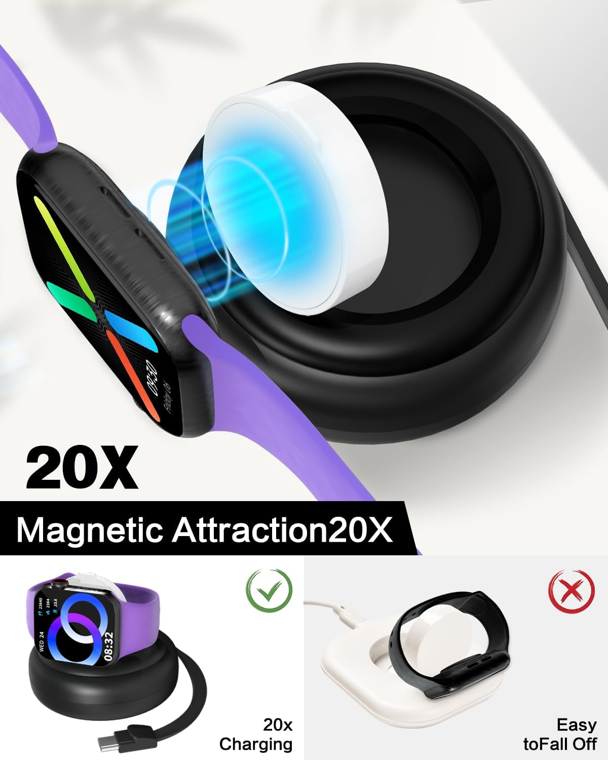 40W Dual Retractable Wall Charger and Retractable for Apple Watch Charger
