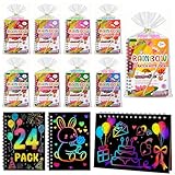 Party Favors, 24 Pcs Christmas Rainbow Scratch Art Notebook, Loot Bag Fillers for Kids, Classroom Goodie Bag Fillers, Birthday Party Favors Bulk Gifts for Girls Boys, Return Crafts Halloween New Year
