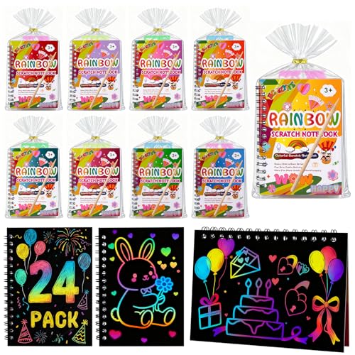 Party Favors, 24 Pcs Rainbow Scratch Art Notebook, Loot Bag