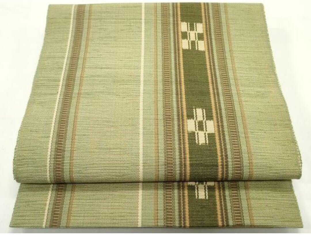 平和屋着物沖縄県伝統工芸品 八重山ミンサー 手織り 八寸名古屋帯 間道 綿 逸品 DAAV9449ob