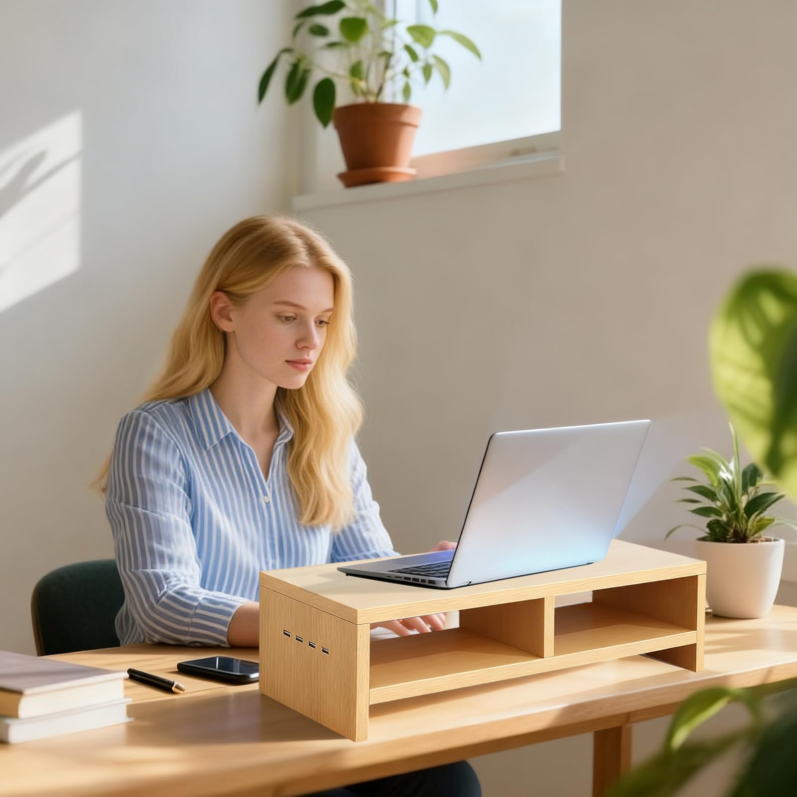 Supporto Monitor Organizzatore Scrivania | Ripiano Da Tavolo Per Monitor Con Spazio Di Archiviazione Per Computer Portatile Elettronica Ufficio Domestico Studio Lavoro